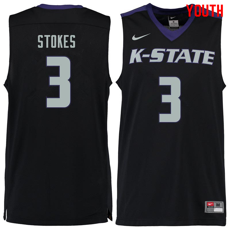Youth #3 Kamau Stokes Kansas State Wildcats College Basketball Jerseys Sale-Black